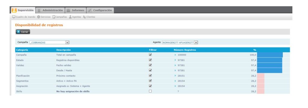 Disponibilidad de registros